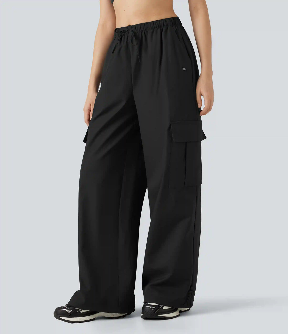 Water Repellent Wear-Resistant Mid Rise Drawstring Baggy Casual Cargo Pants with Pockets