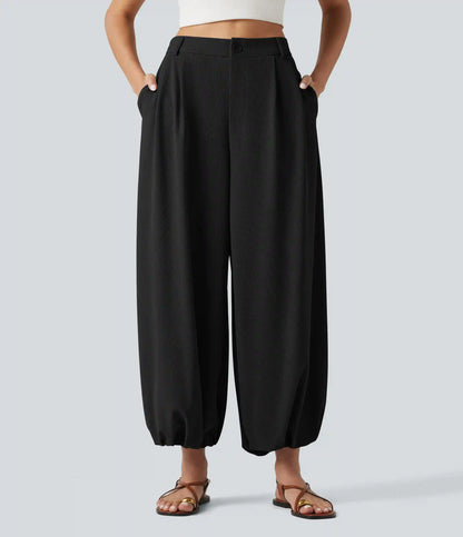 High Waisted Waffle Casual Balloon Joggers with Pockets