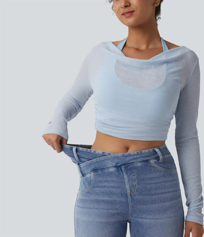 Halara Flex™ Asymmetric Crossover High Waisted Casual Slim Jeans with Pockets