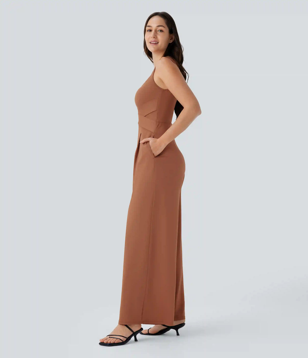 U Back Sleeveless Casual Jumpsuit with Pockets