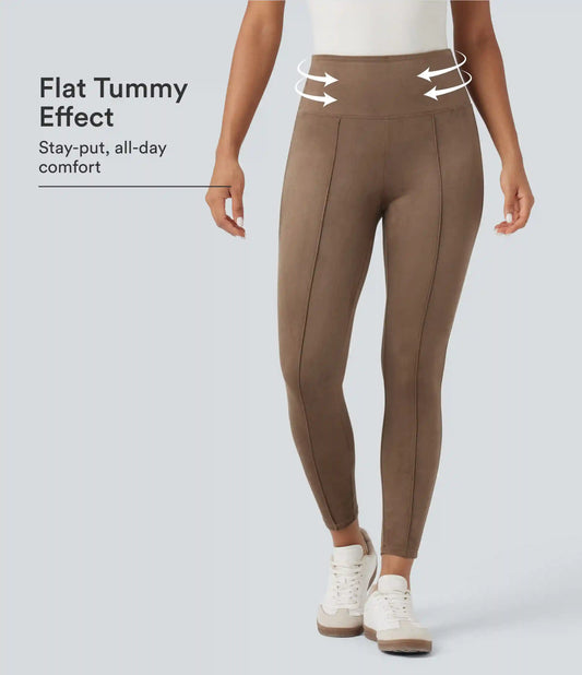 High Waisted Tummy Control Suede Casual 7/8 Leggings