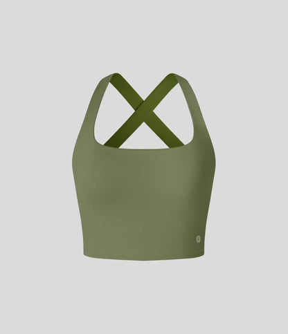 SoftlyZero™ Airy Square Neck Backless Crisscross Cropped InstantCool Yoga Tank Top