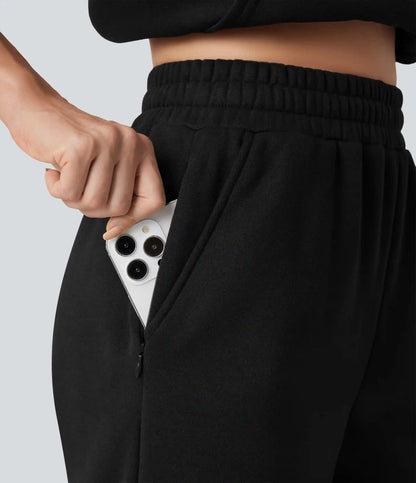 Foldover High Waisted Drawstring Fleece Casual Joggers with Pockets