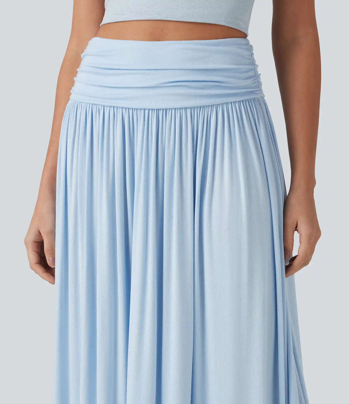 High Waisted Ruched Flowy Maxi Casual Skirt