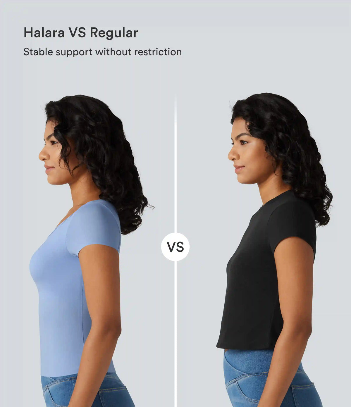 High Stretch Square Neck Built-in Bra Short Sleeve Casual T-Shirt B-DD Cups