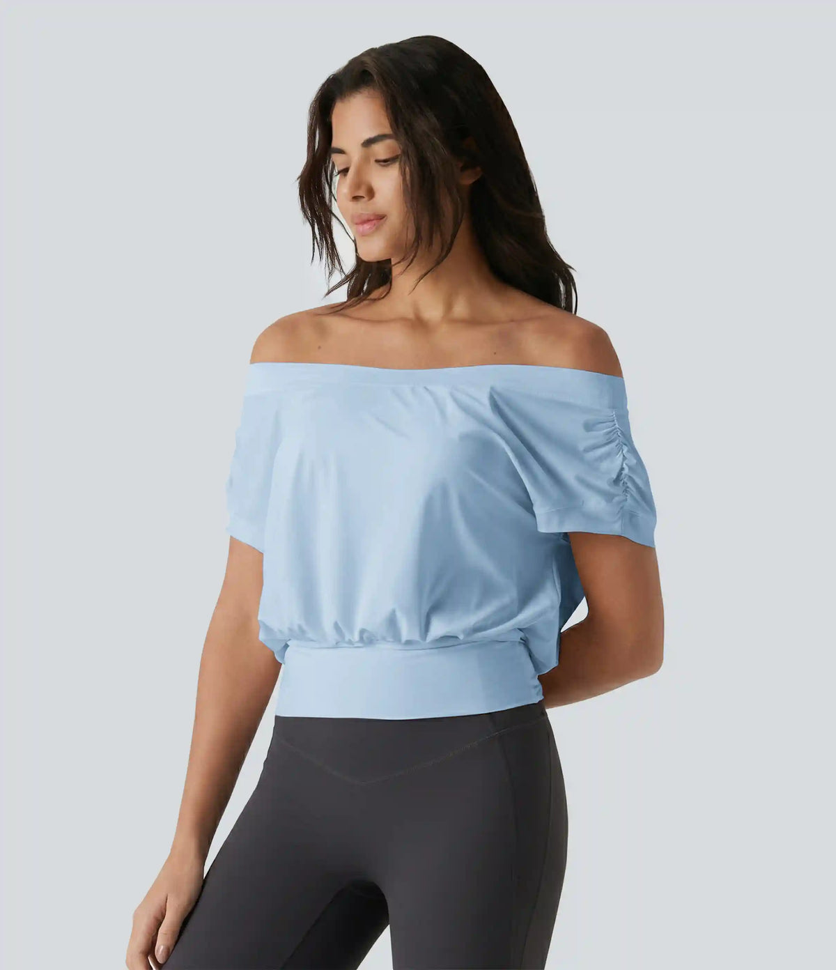 Off Shoulder Short Sleeve Oversize InstantCool Quick Dry Yoga Sports Top