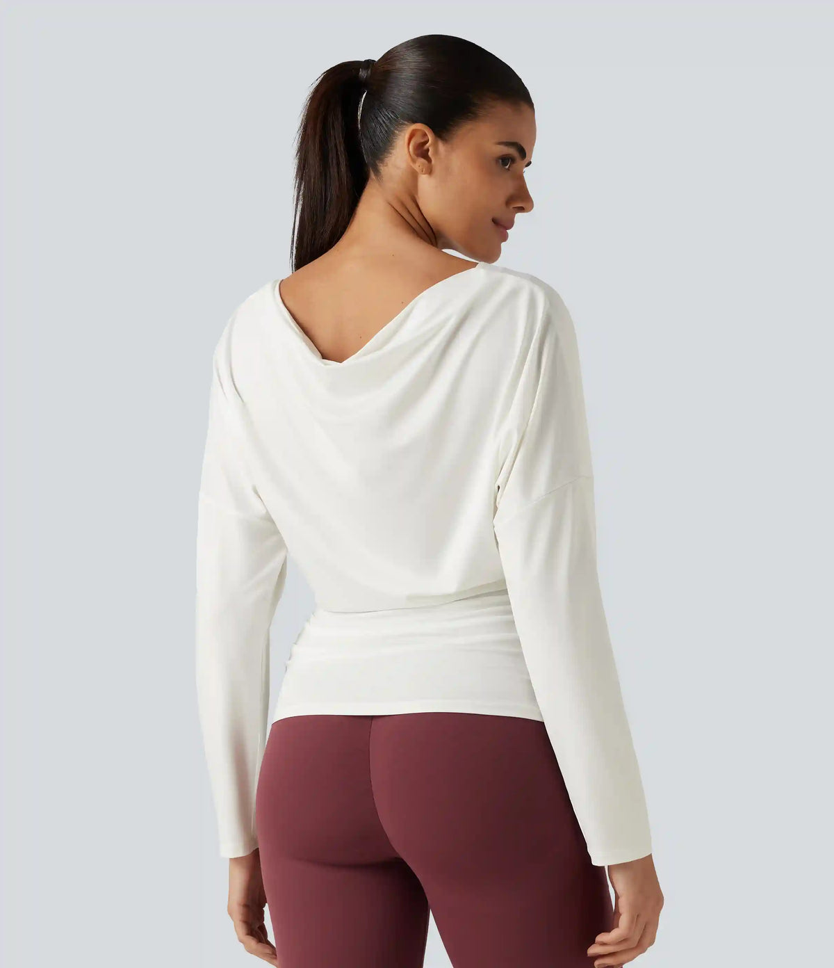Cowl Neck Long Sleeve Cut Out Back Yoga Sports Top
