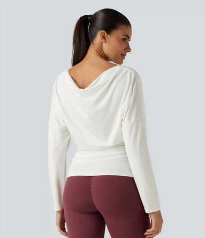Cowl Neck Long Sleeve Cut Out Back Yoga Sports Top