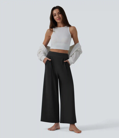 Breezeful™ High Waisted Pleated Ankle Length Quick Dry Yoga Baggy Pants with Pockets