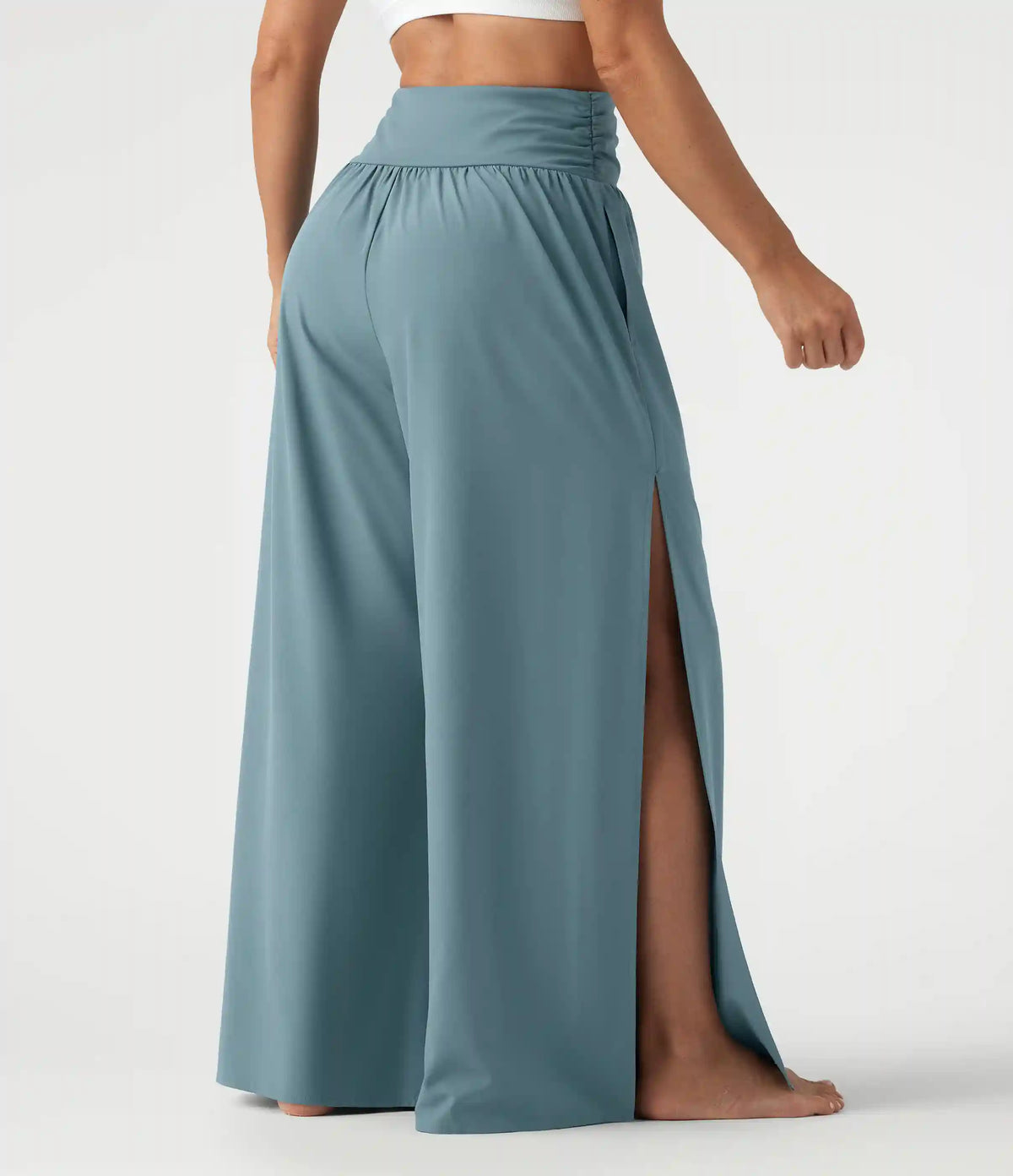 Breezeful™ High Waisted Ruched Split Quick Dry Resort Flowy Pants with Pockets
