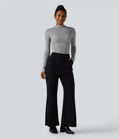 Mock-neck Long Sleeve Ruched Wool-Blend Work Top