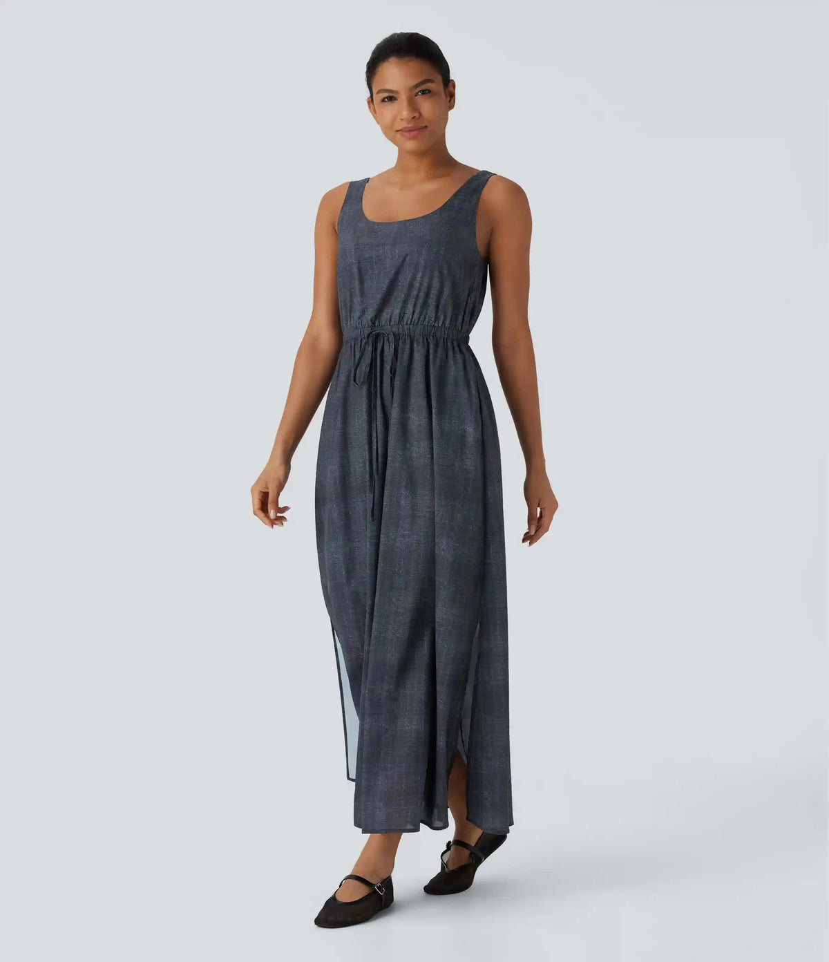 Sleeveless Drawstring Maxi Casual Dress with Pockets