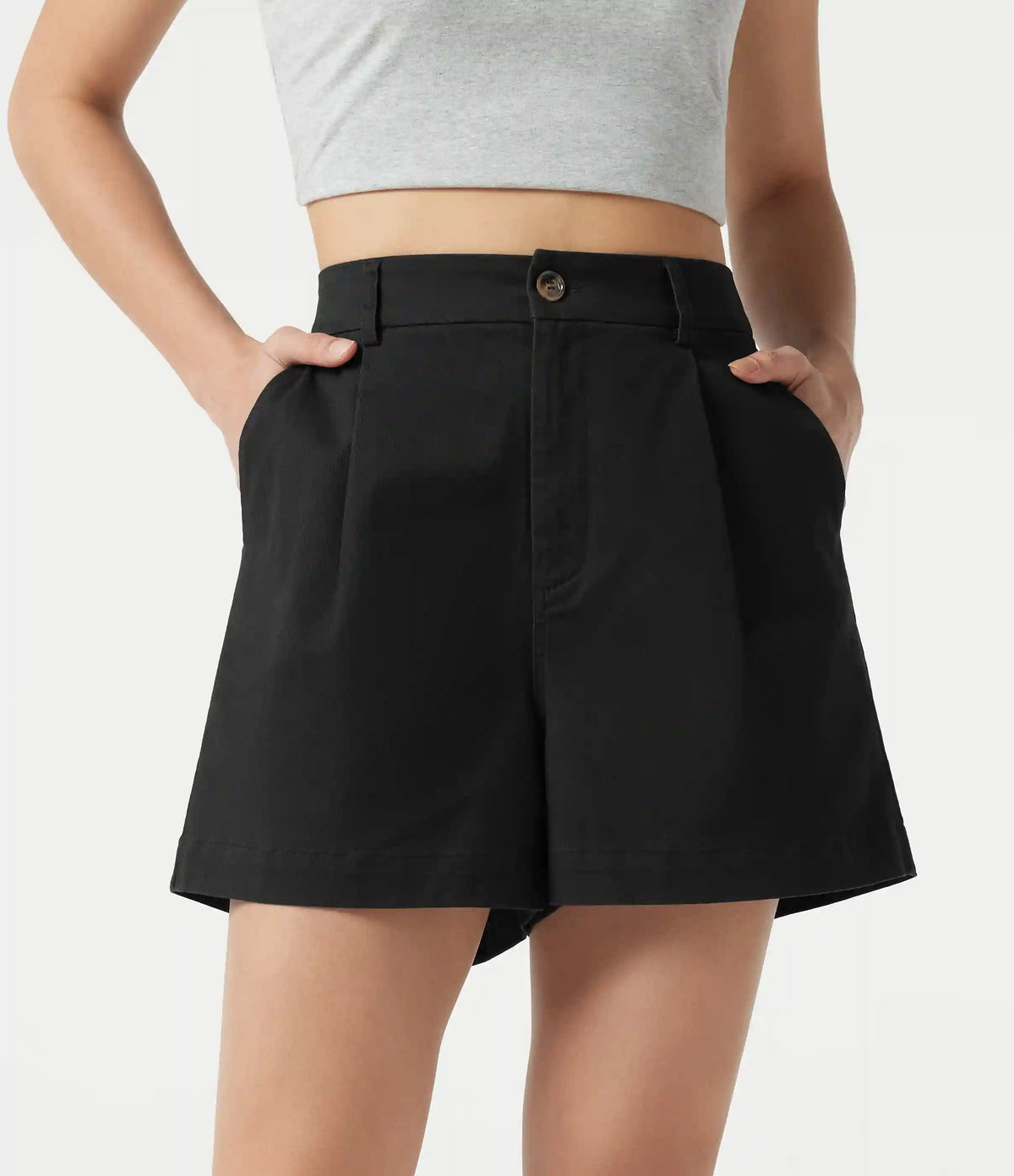 High Waisted Work Chino Cotton Shorts with Pockets 3''