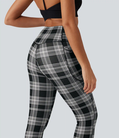 Halara UltraSculpt™ Plaid Print High Waisted Tummy Control Fleece Workout Leggings with Pockets