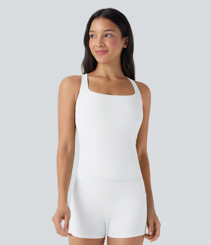 SoftlyZero™ Airy Square Neck Cropped InstantCool Running Tank Top-Longer Length