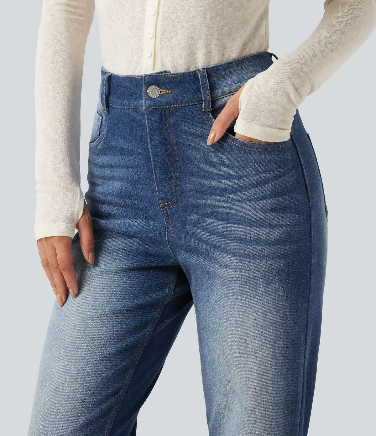 Halara Flex™ High Waisted Tummy Control Straight Leg Washed Casual Jeans with Pockets