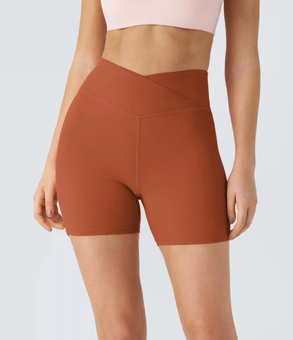 SoftlyZero™ Plush High Waisted Crossover Ruched Yoga Shorts 5''
