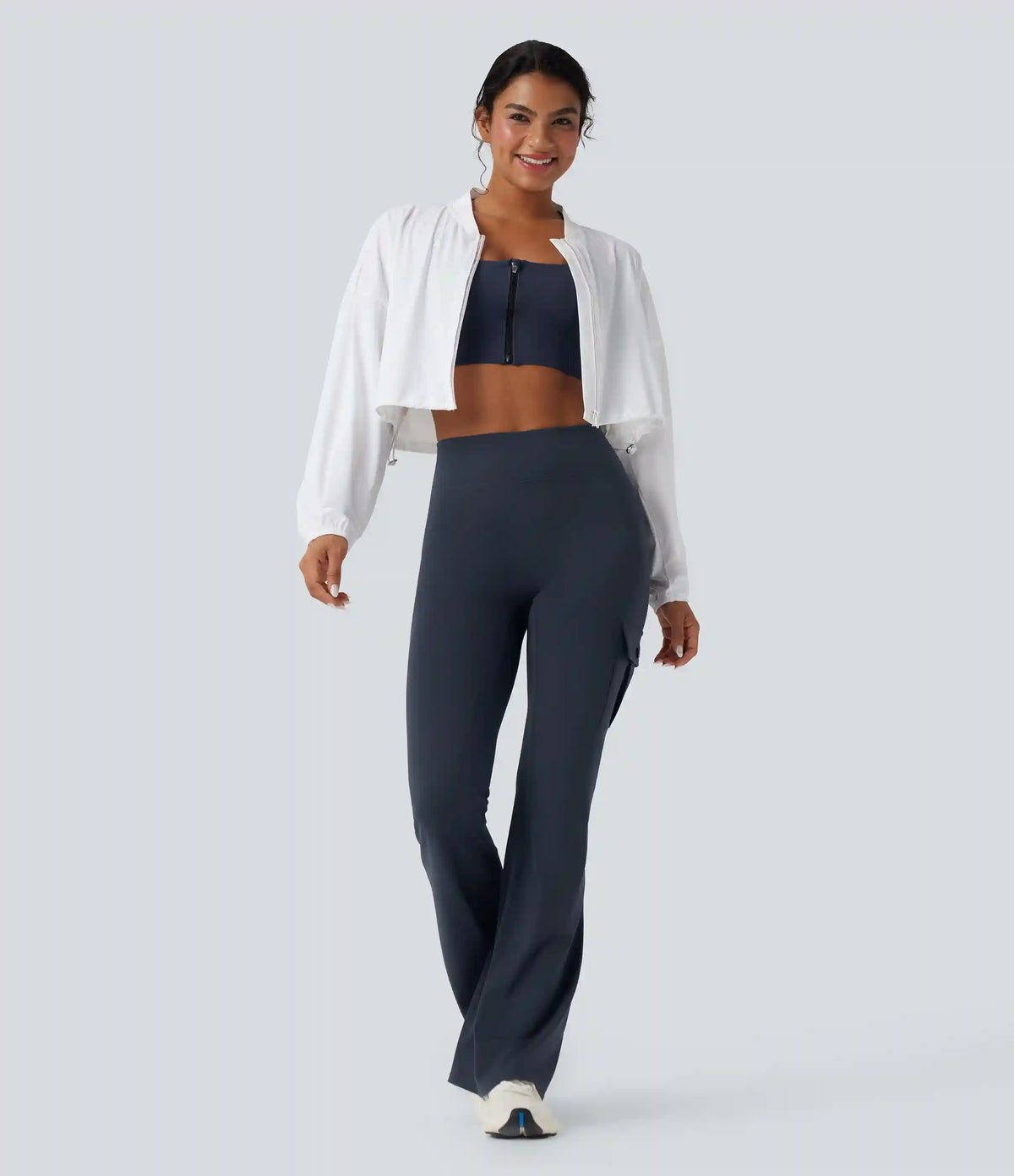 DayStretch High Waisted Tummy Control Ruched Workout Flare Pants with Pockets