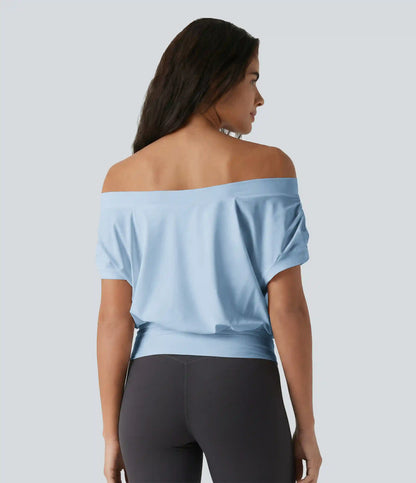 Off Shoulder Short Sleeve Oversize InstantCool Quick Dry Yoga Sports Top