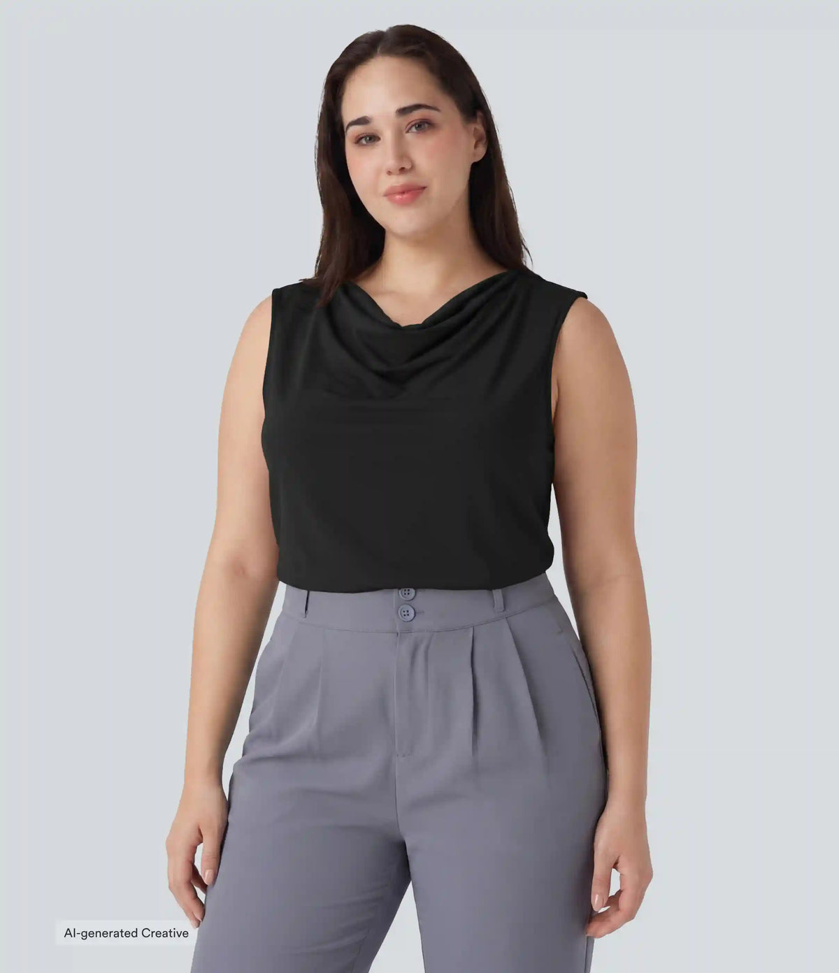 Plus Size Cowl Neck Sleeveless Work Blouse