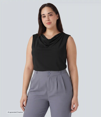 Plus Size Cowl Neck Sleeveless Work Blouse