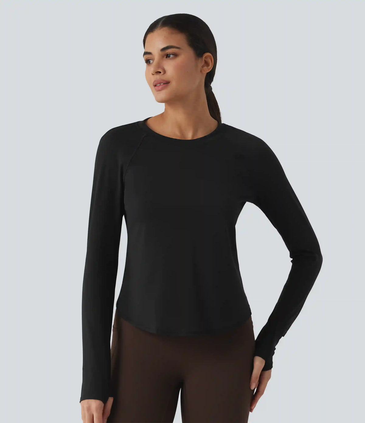 SoftlyZero™ Airy Quick Dry Round Neck Raglan Long Sleeve Mesh Back Crossover Yoga Sports Top with Thumb Holes