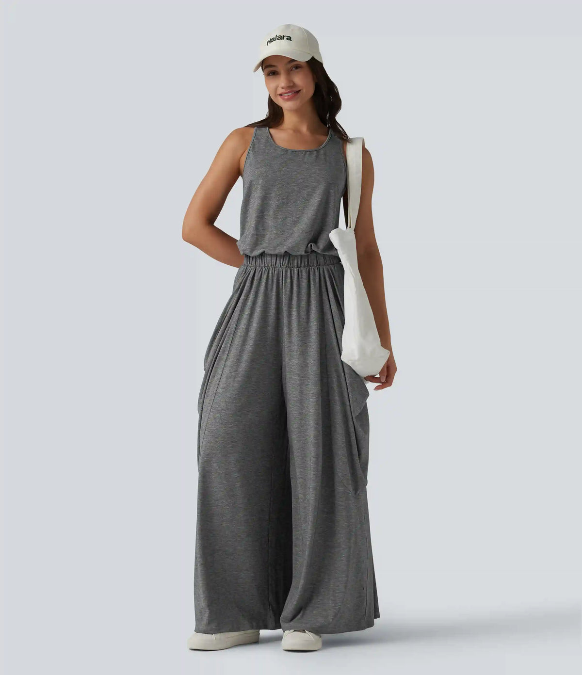 Sleeveless Cut Out Wide Leg Casual Jumpsuit with Pockets-Easy Peezy Edition