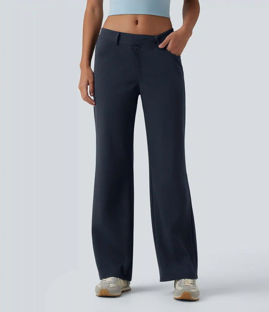 DayStretch Asymmetric Low Rise Straight Leg Casual Pants with Pockets