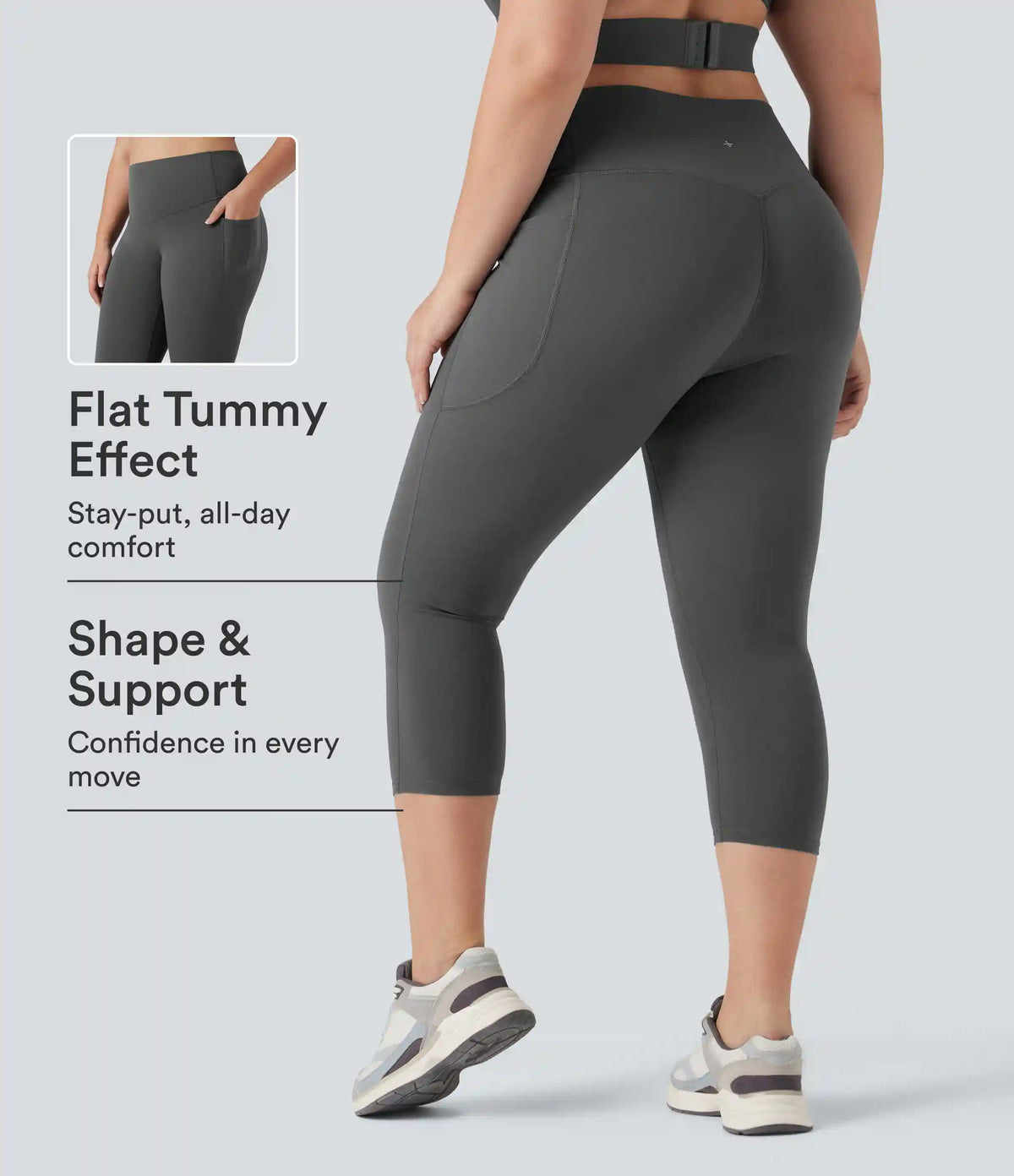 Plus Size Halara UltraSculpt™ High Waisted Butt Lifting Tummy Control Capri Training Leggings with Pockets