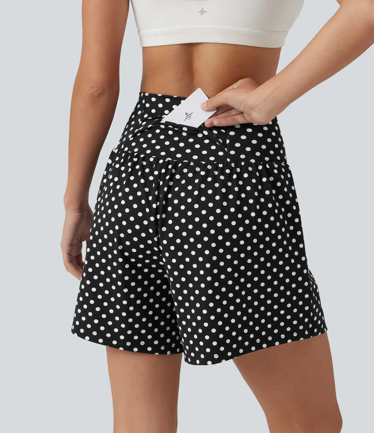 High Waisted 2-in-1 Polka Dot Yoga Shorts 5'' with Pockets
