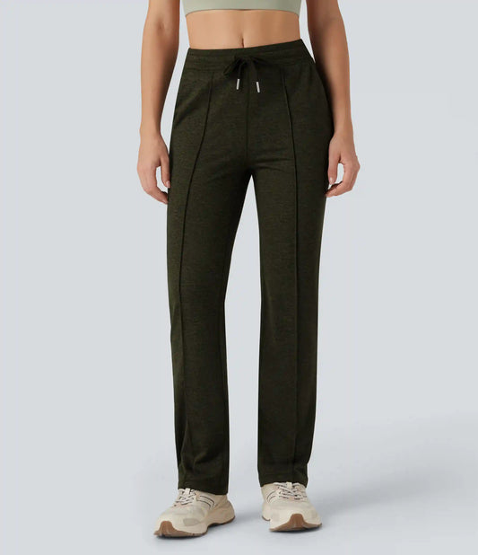 Mid Rise Drawstring Straight Leg Workout Pants with Pockets