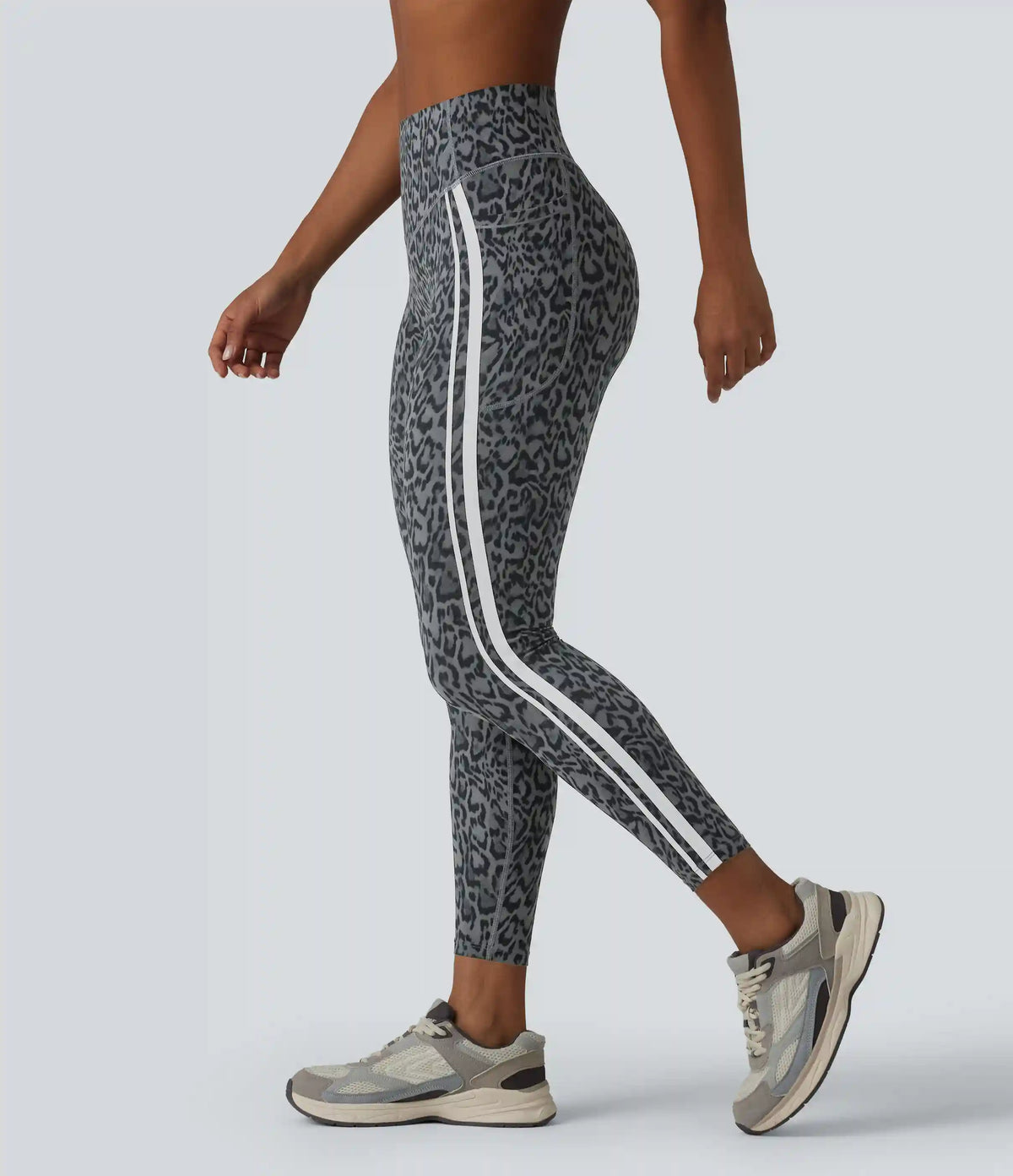 Halara UltraSculpt™ Leopard Print High Waisted Tummy Control Butt Lifting Color Block Stripes Training 7/8 Leggings with Pockets