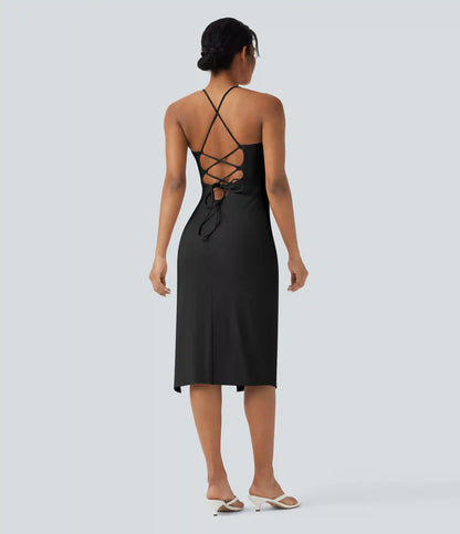 SoftlyZero™ Airy Crossover Ruched Lace Up Bodycon InstantCool Dress DD-F Cups