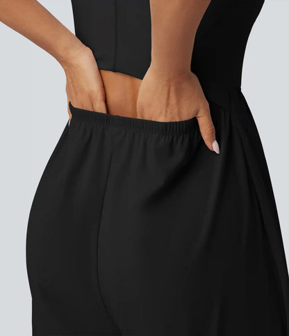 SoftlyZero™ Airy U Neck Crisscross Back InstantCool Dance Jumpsuit with Built-in Bra and Pockets-Easy Peezy Edition