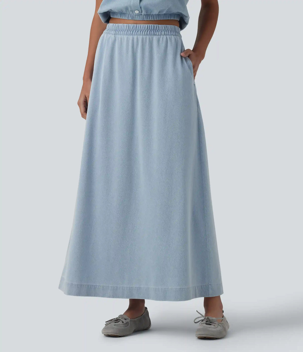 Halara Flex™ High Waisted A-Line Denim Maxi Casual Skirt with Pockets