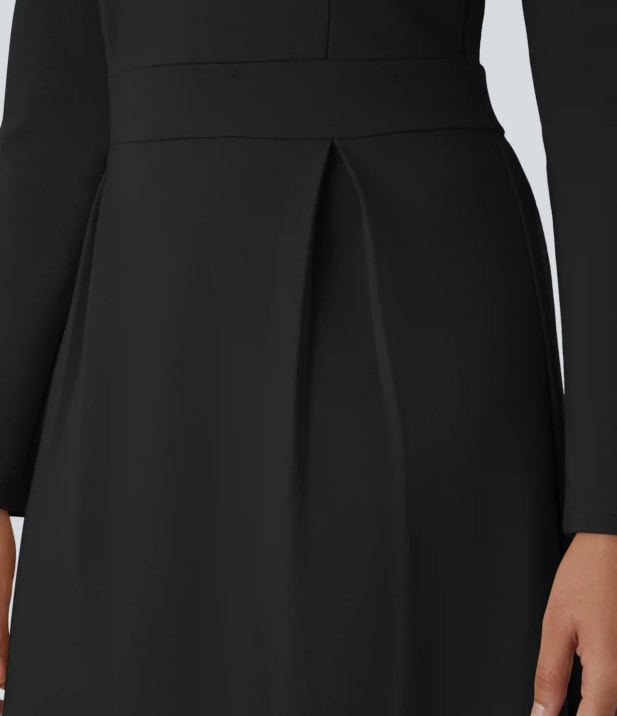 Round Neck Shoulder Pad Long Sleeve Hem Slim Mini Work Dress