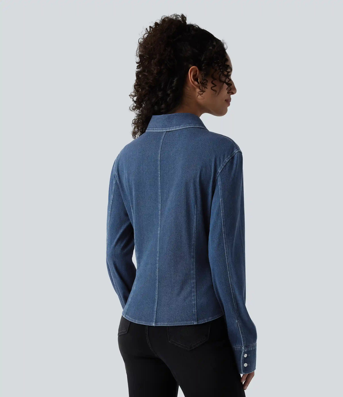 Halara Flex™ Long Sleeve Draped Lyocell Denim Casual Shirt