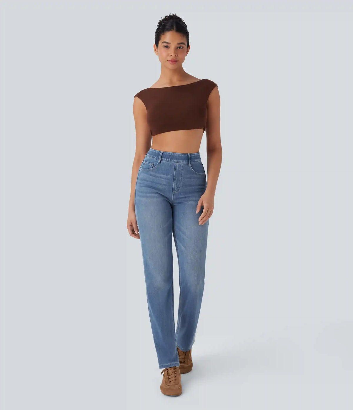 Halara Flex™ High Waisted Tummy Control Pockets Straight Leg Washed Casual Jeans
