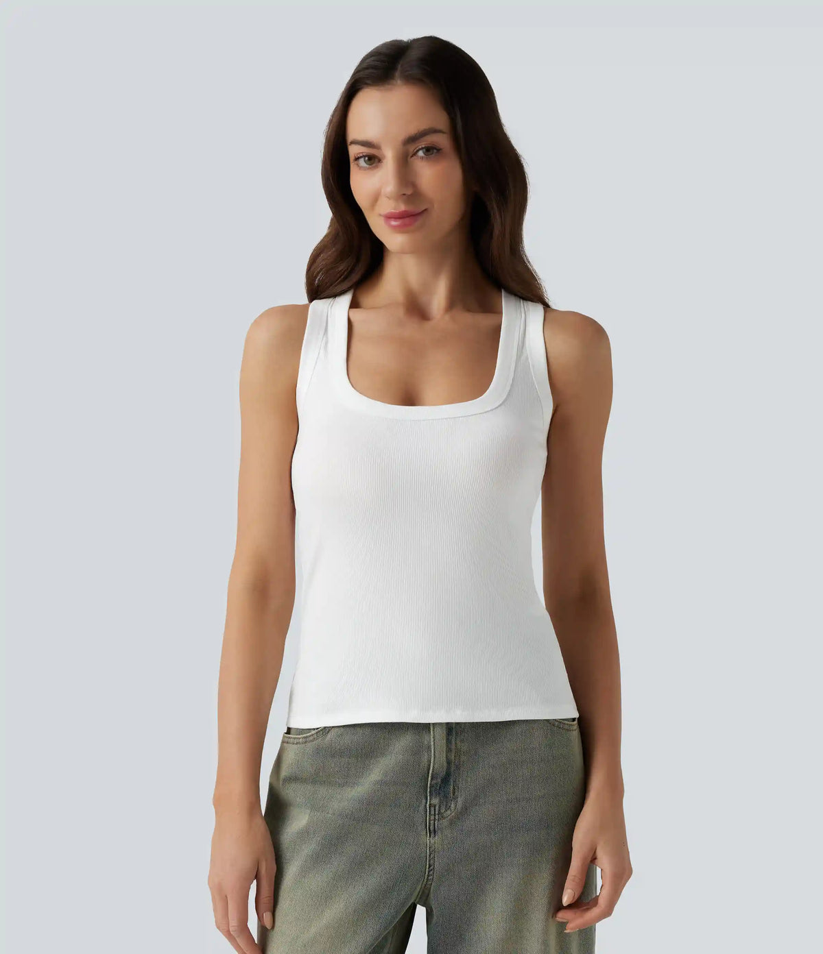 Ribbed Knit U Neck Racerback Casual Tank Top