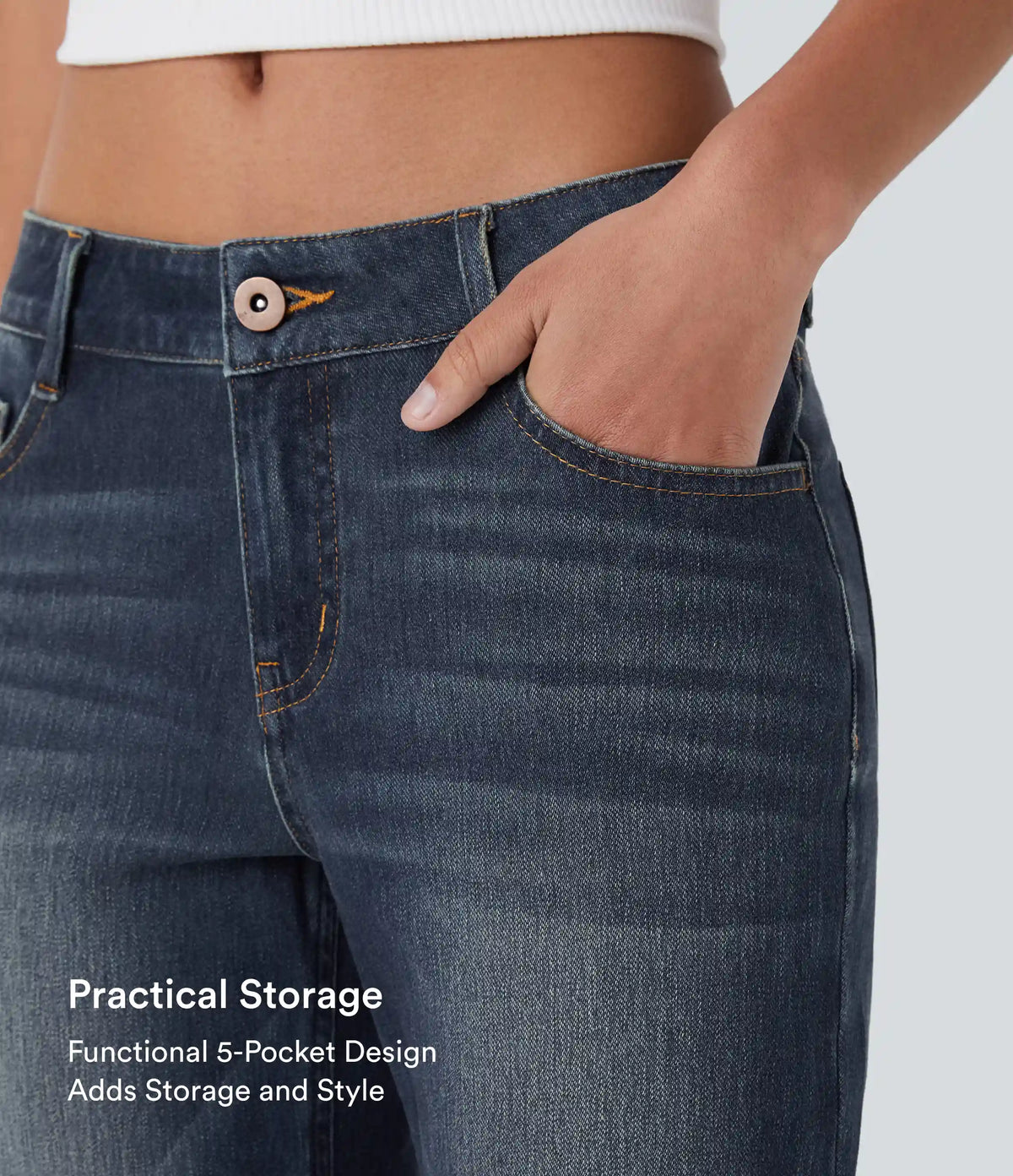 Halara Flex™ Low Rise Zipper Pockets Washed Casual Bootcut Jeans