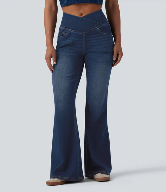 Halara Flex™ Crossover High Waisted Casual Flare Jeans with Pockets