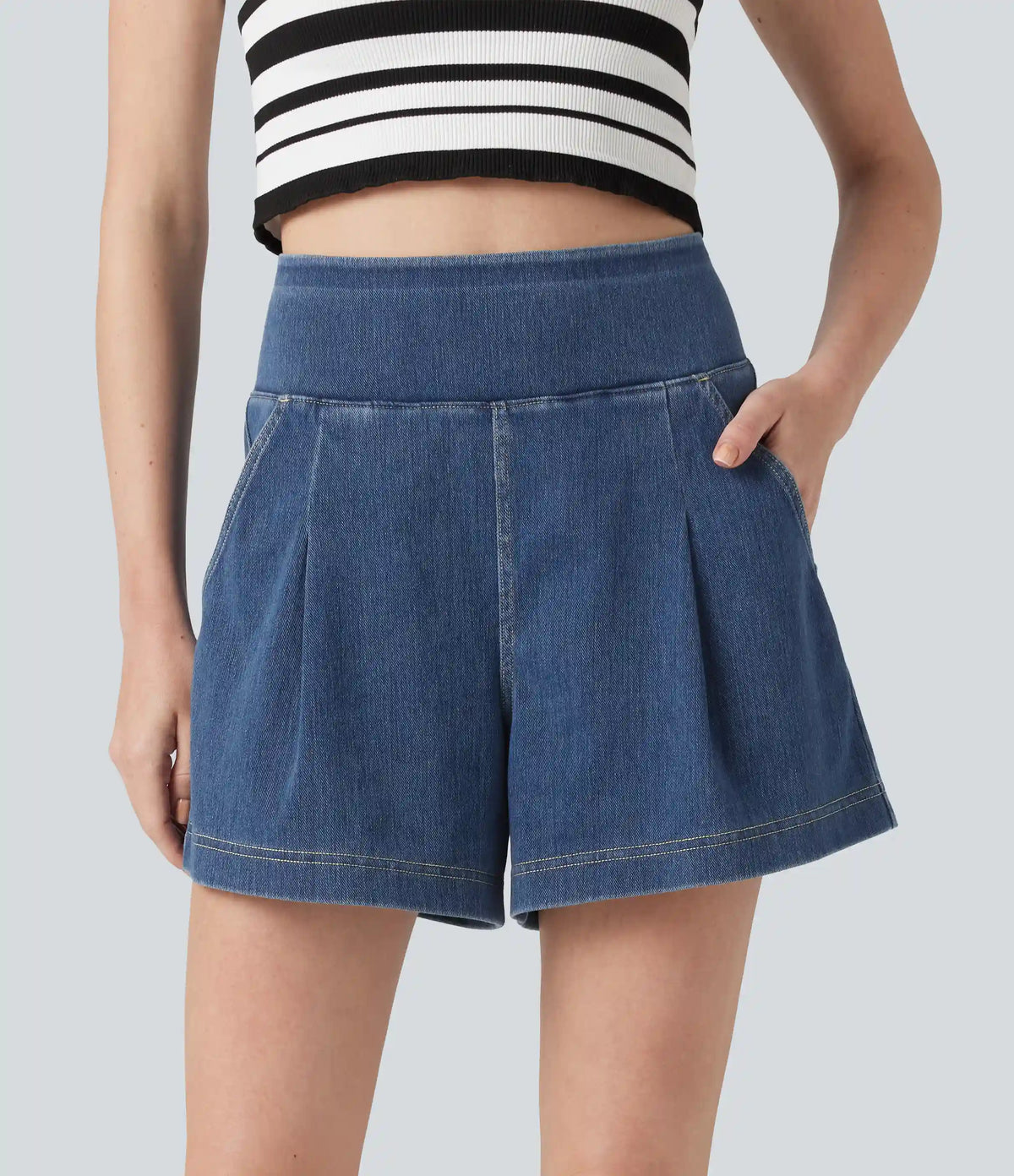 Halara Flex™ High Waisted Denim Casual Baggy Shorts 4'' with Pockets