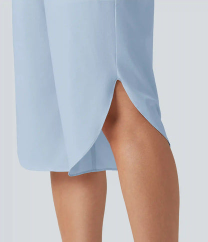 Breezeful™ High Waisted Tummy Control Curved Hem Quick Dry Capri Pants with Pockets
