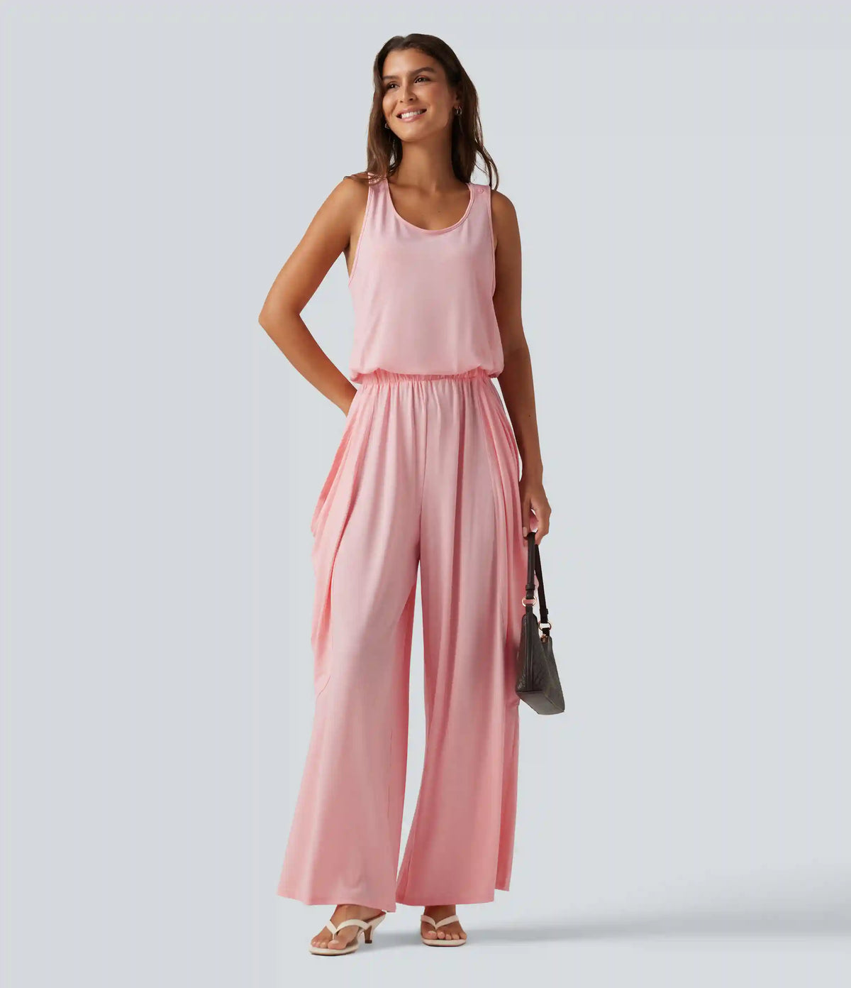 Sleeveless Cut Out Wide Leg Casual Jumpsuit with Pockets-Easy Peezy Edition