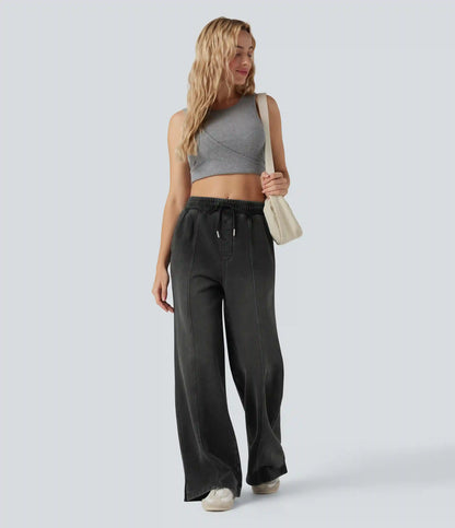 Halara Flex™ High Waisted Drawstring Split Straight Leg Casual French Terry Sweatpants Jeans with Pockets