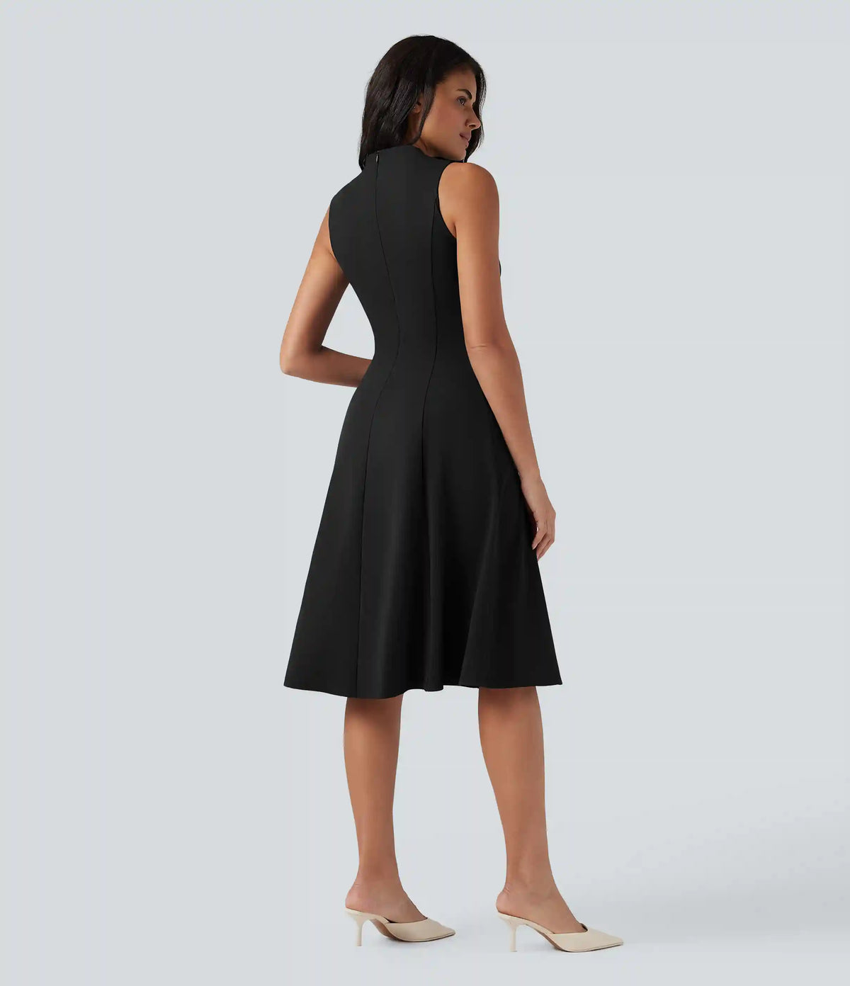 Mock Neck Sleeveless Midi Work Dress with Pockets
