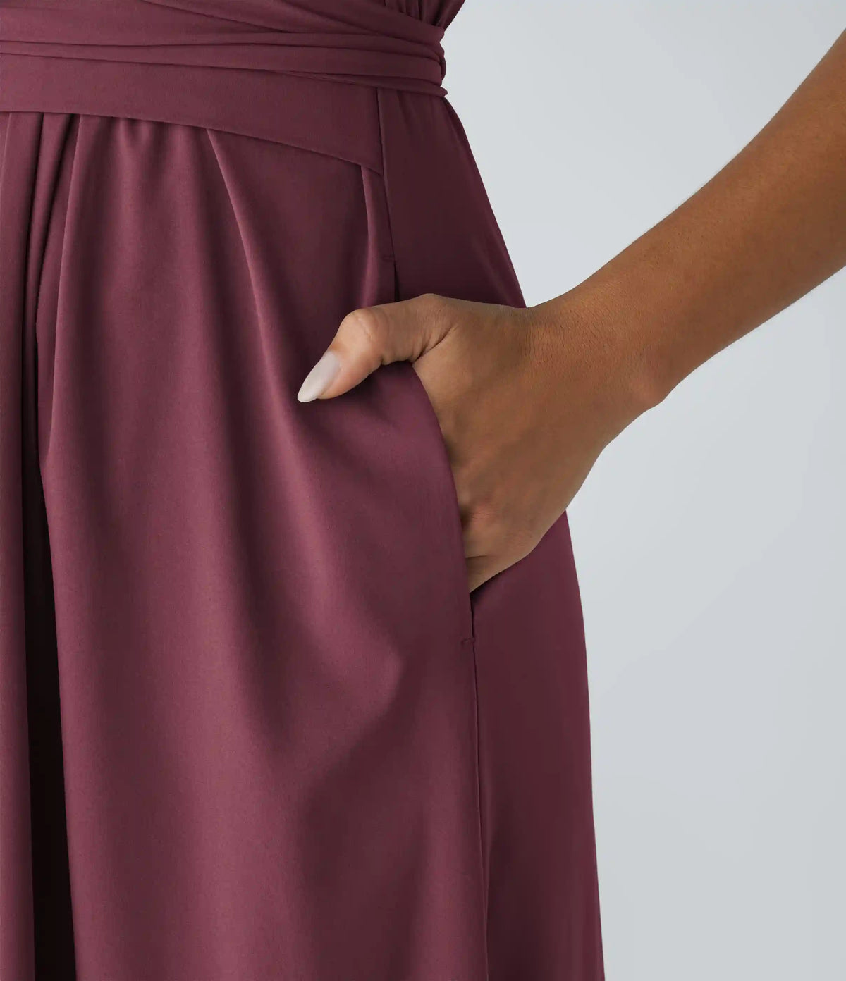 Breezeful™ V Neck Short Sleeve Pocket Tie Back Quick Dry Midi Casual Dress-Longer Length
