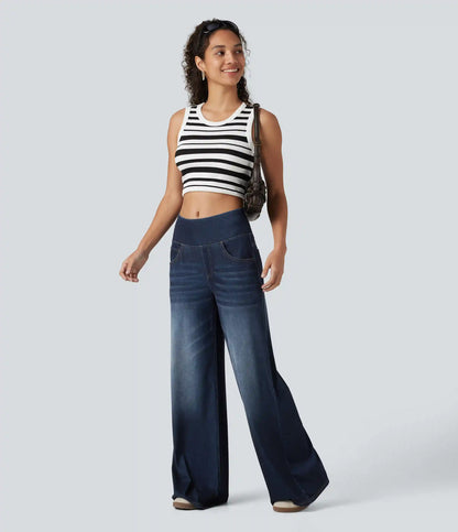 Halara Flex™ Mid Rise Draped Lyocell Washed Casual Baggy Wide Leg Jeans with Pockets