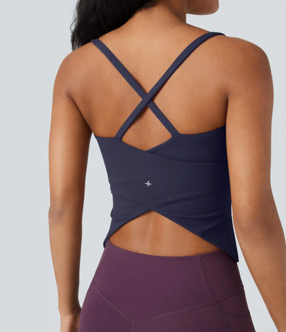 Scoop Neck Crisscross Back Crossover Hem Yoga Cami Top