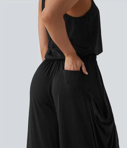 Sleeveless Cut Out Wide Leg Casual Jumpsuit with Pockets-Easy Peezy Edition